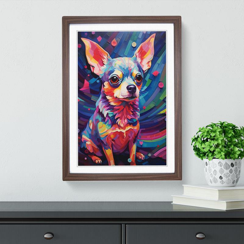 Chihuahua Orphism No.2 - Single Picture Frame Print on Wood, Walnut Framed, 34cm H x 25cm W x 2cm D