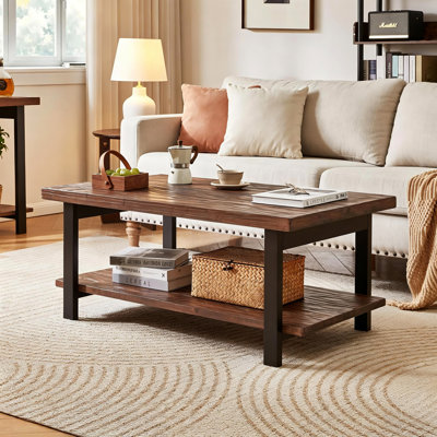 100% All‑Solid‑Wood Farmhouse Rustic Rectangle Coffee Table