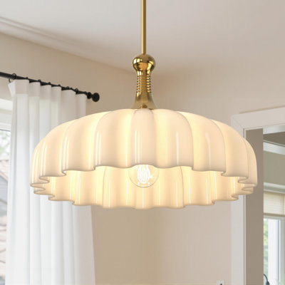 14'' (W) 1 - Light Single Pendant Lighting with Cream White Glass Shade Novelty Chandelier