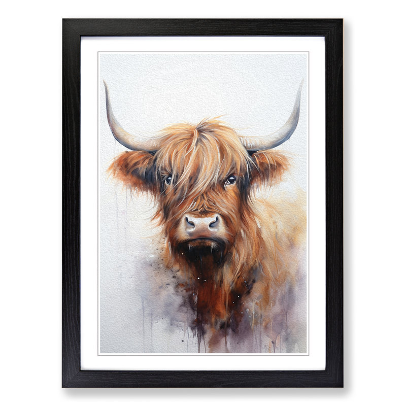 Highland Cow Tachisme - Single Picture Frame Print on Wood, Black, 34cm H x 25cm W x 2cm D