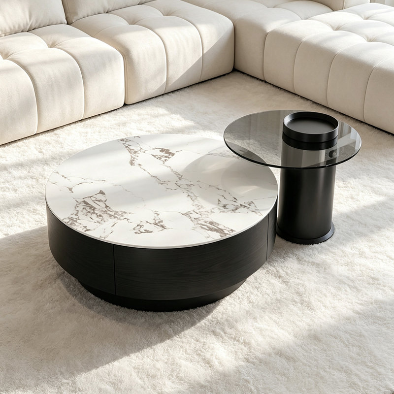 Sabang, 12.99" H x 27.55" W x 27.55" D, Dark Grey/Black Top/Black Base, Marble