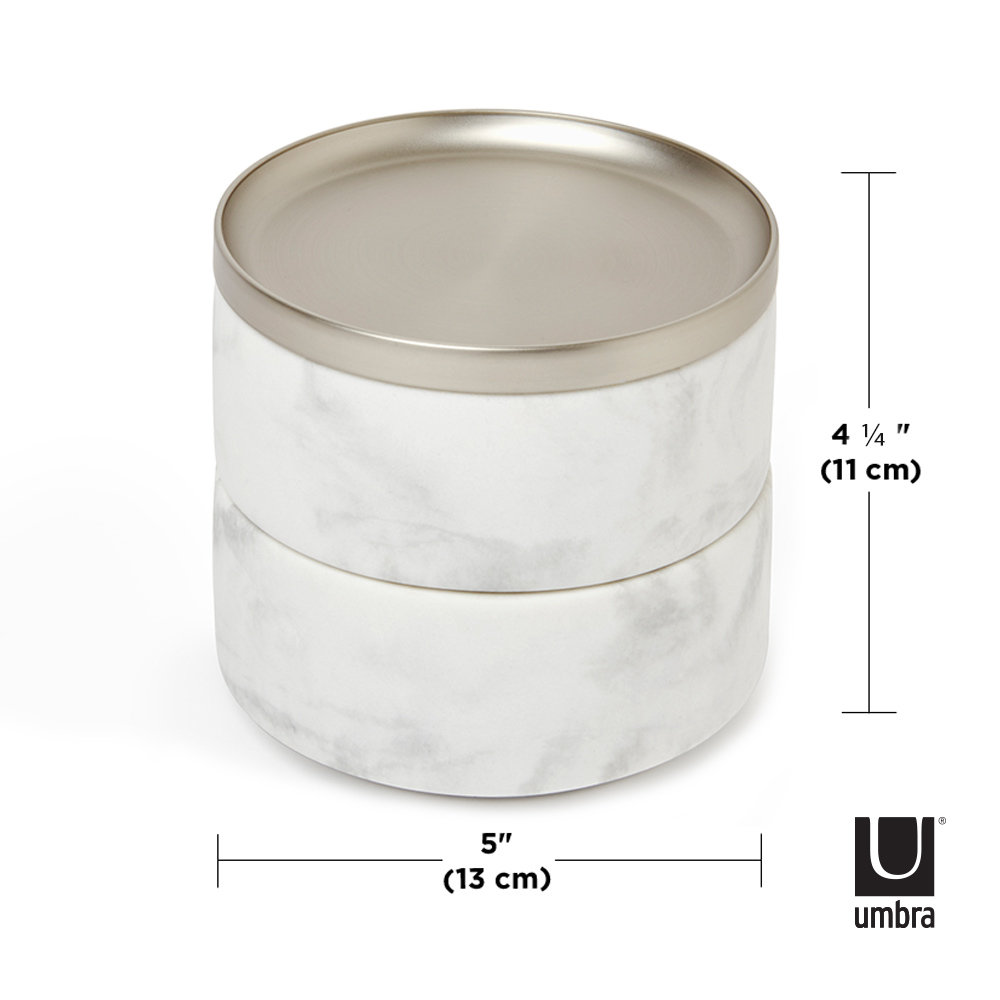 Tesora Glass Jewelry Box +, White/Nickel