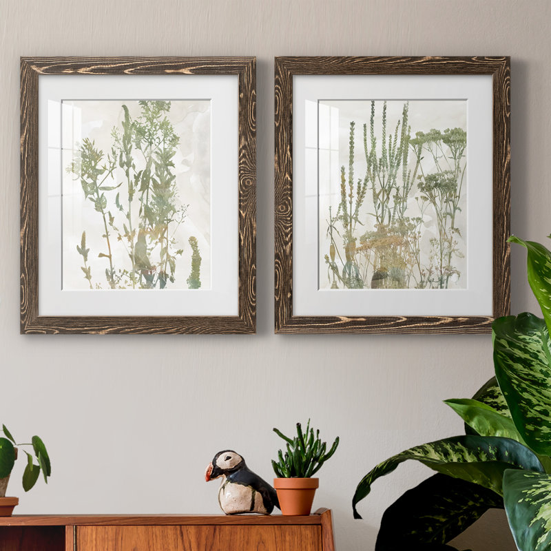Le jardin sauvage - ensemble de 2 peintures, H 24 po x l 36 po x P 1,5 po, Papier, cadre noyer