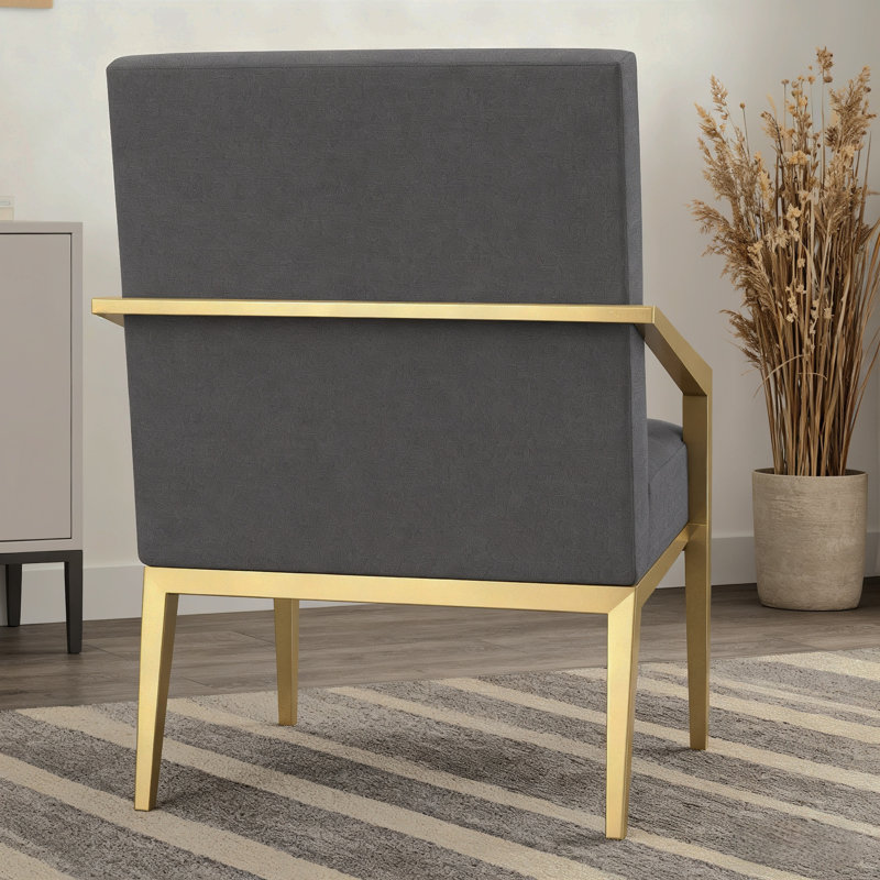Chaise d'appoint moderne avec accoudoirs rembourrés en métal gris foncé, Gris foncé