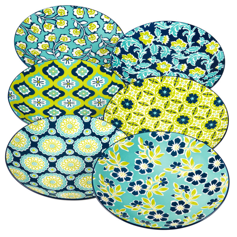 Bohemian Multicolor Porcelain 8.5" Salad Plates, Set of 6
