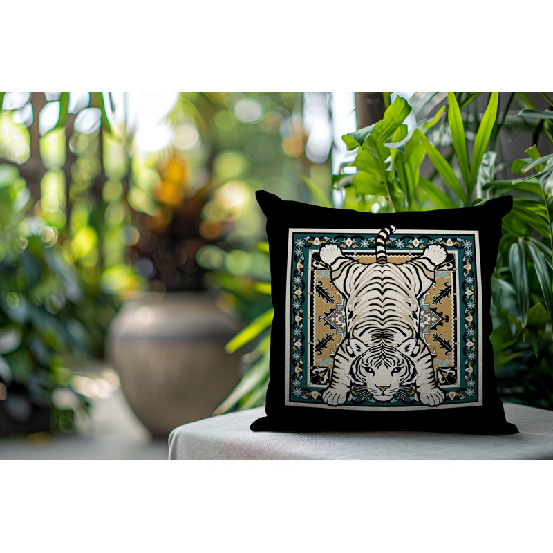 Oreiller carré réversible intérieur / extérieur Gibo Tiger, Émeraude, Carré 17 po