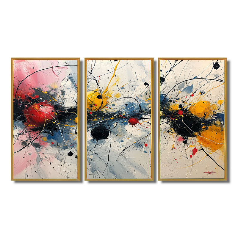 Vagues abstraites éclaboussures, ensemble de salon abstrait, Cadre flottant doré, H 32 po x l 48 po x P 1 po