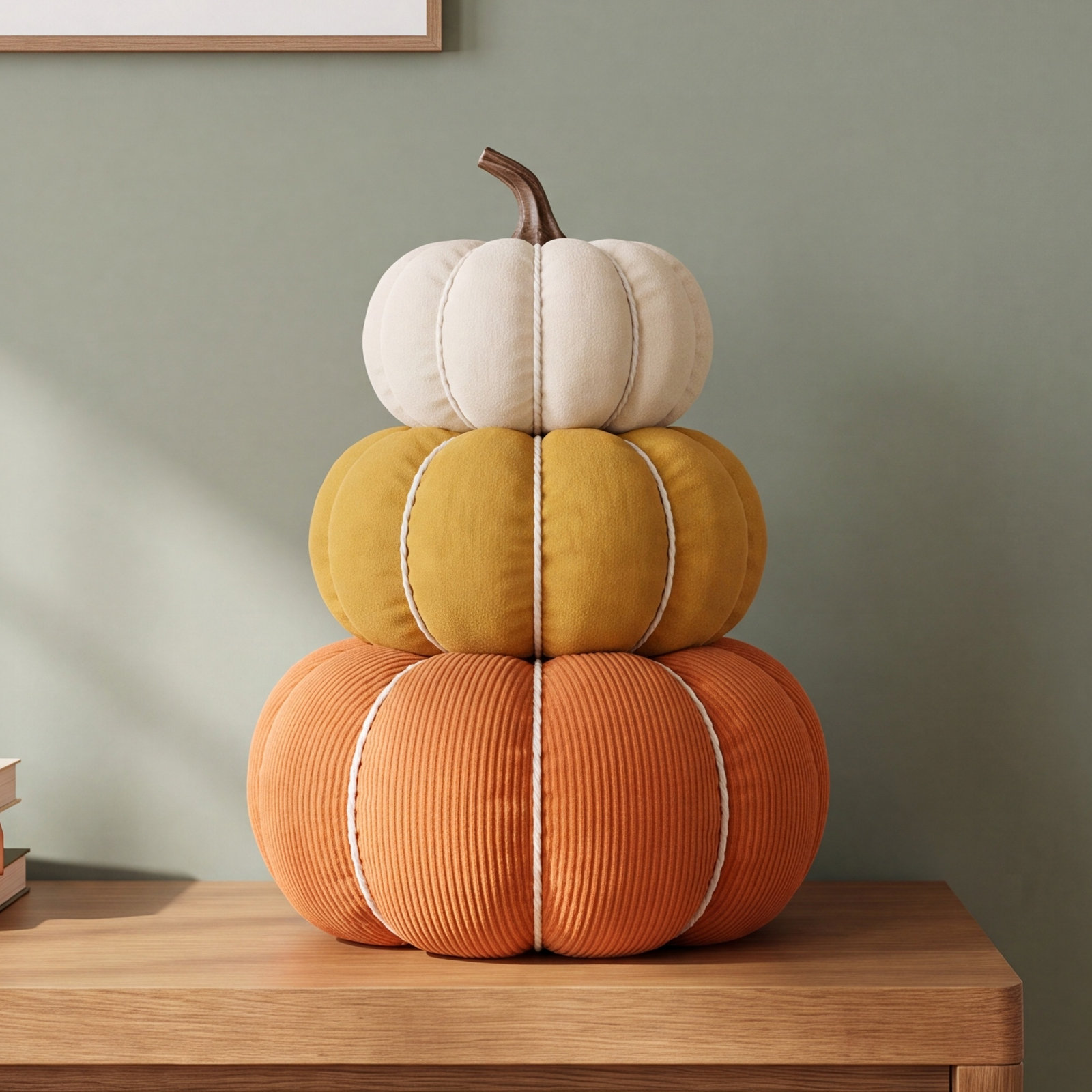 Handmade 13" H Polyester Stacked Pumpkin Accent