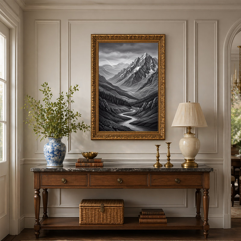 Art mural sur toile noir et blanc, 24"H x 16"W