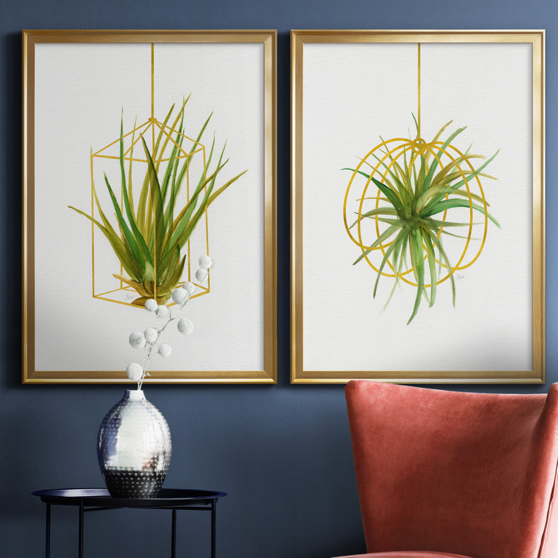 «Hanging Airplant II», ensemble de 2 reproductions d'art, H 26,5 po x l 73 po x P 1,5 po, Toile encadrée dorée, Pas de tapis
