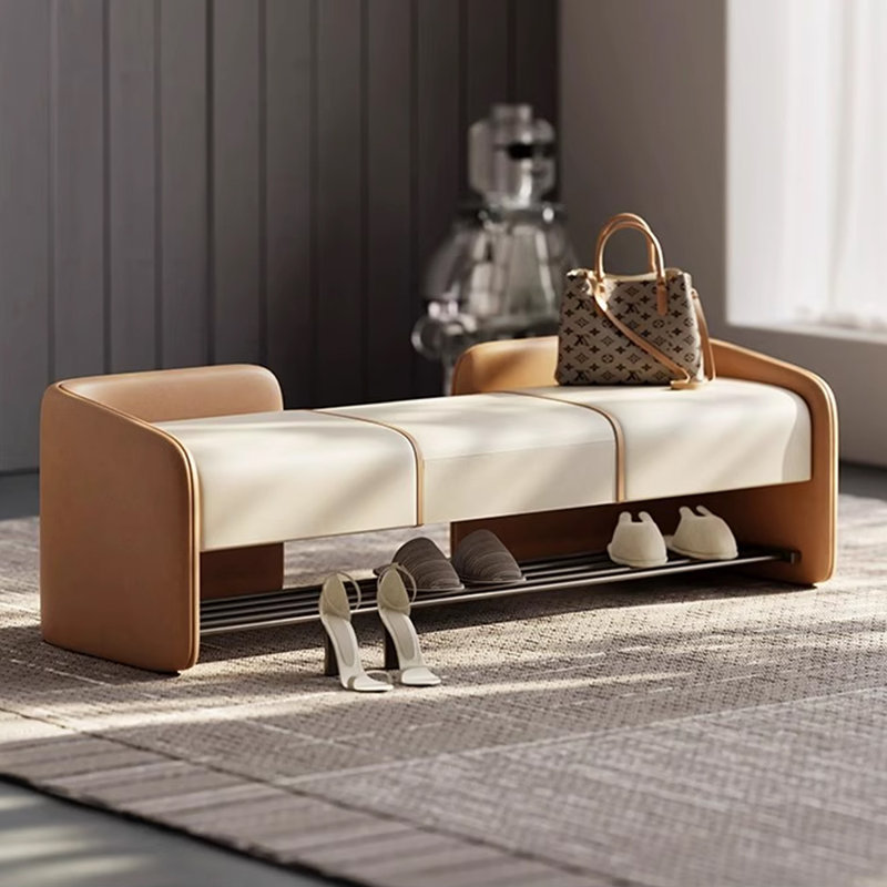 Banc de rangement rembourré pour chaussures, Beige