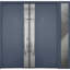 Porte d'entrée extérieure prémontée en métal, modèle Deux 0729, gris graphite, insert en acier inoxydable, imposte latérale, style moderne peint, 84 x 80 po (L 72 + 12 po x H 80 po), ouverture à gauche vers l'intérieur-111445110-111445111