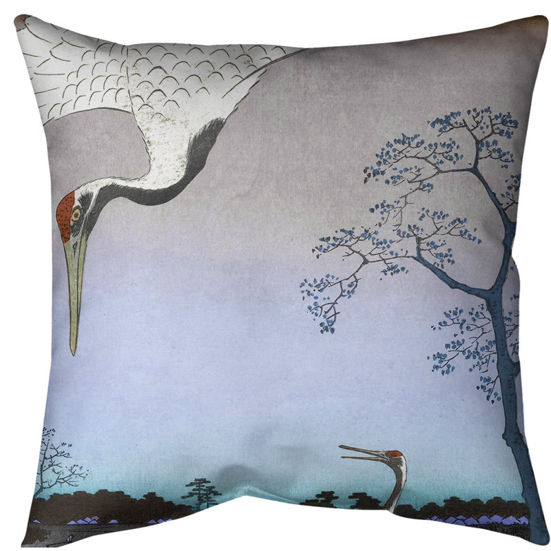 Housse de coussin Japanese Cranes Euro, Bleu, Sergé de coton