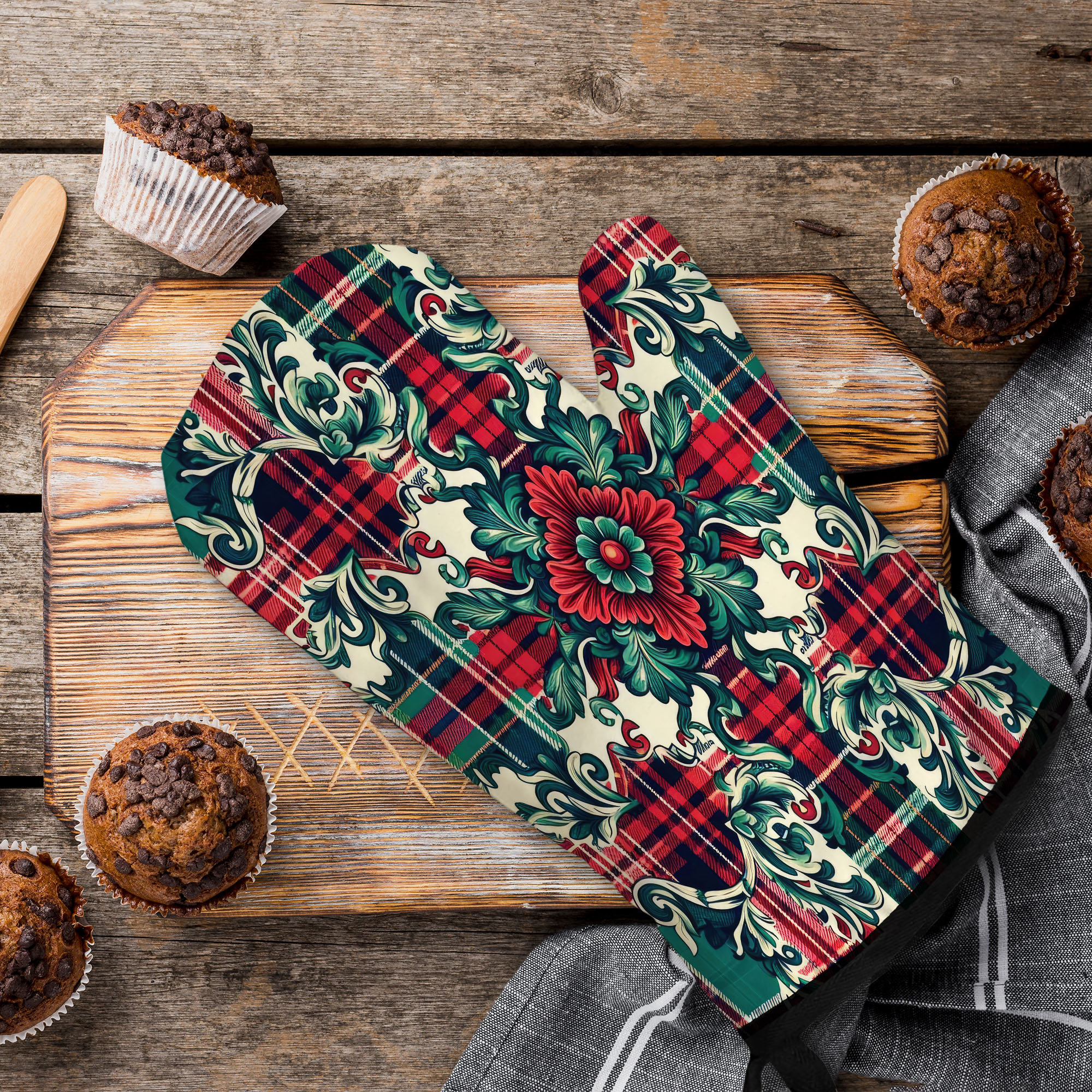 MacLaine Of Loch Buie Tartan Crest Oven Mitt And Pot Holder (2 Oven Mitts + 1 Pot Holder)