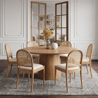 Rattan Dining Chairs, Upholstered Linen Dining Room Chairs with Backrests, Modern Kitchen Chairs with Wood Legs for Dining Room