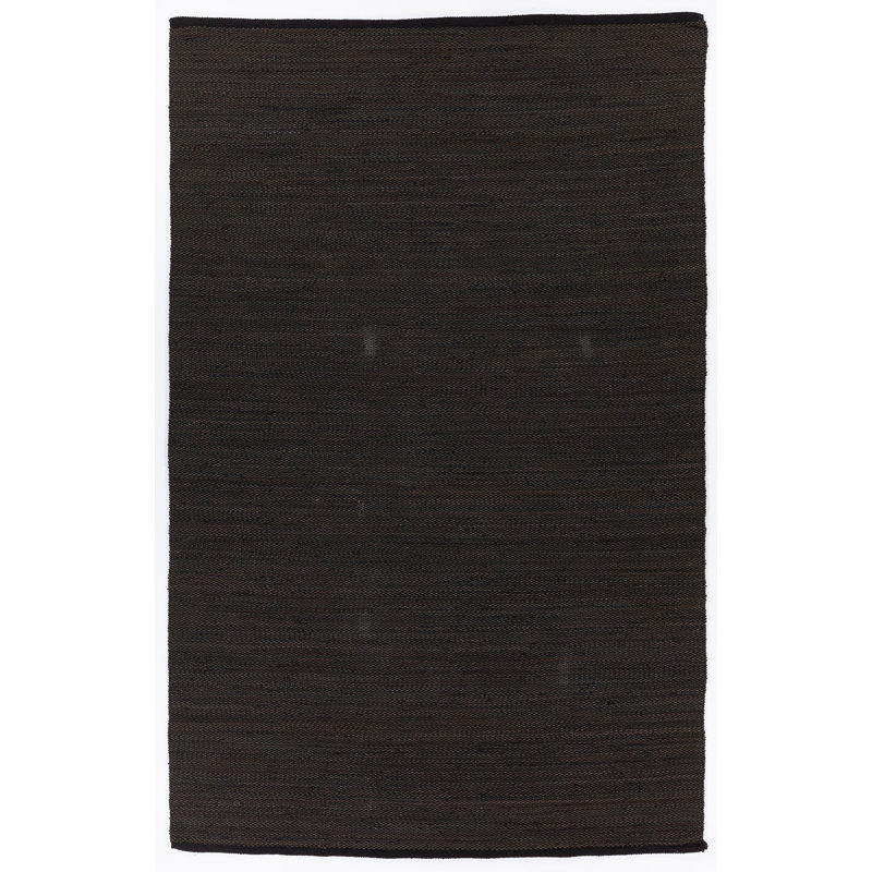 Tapis de zone noire réversible fait main dhurrie Sherly, Rectangle 7 pi 9 po x 10 pi 6 po