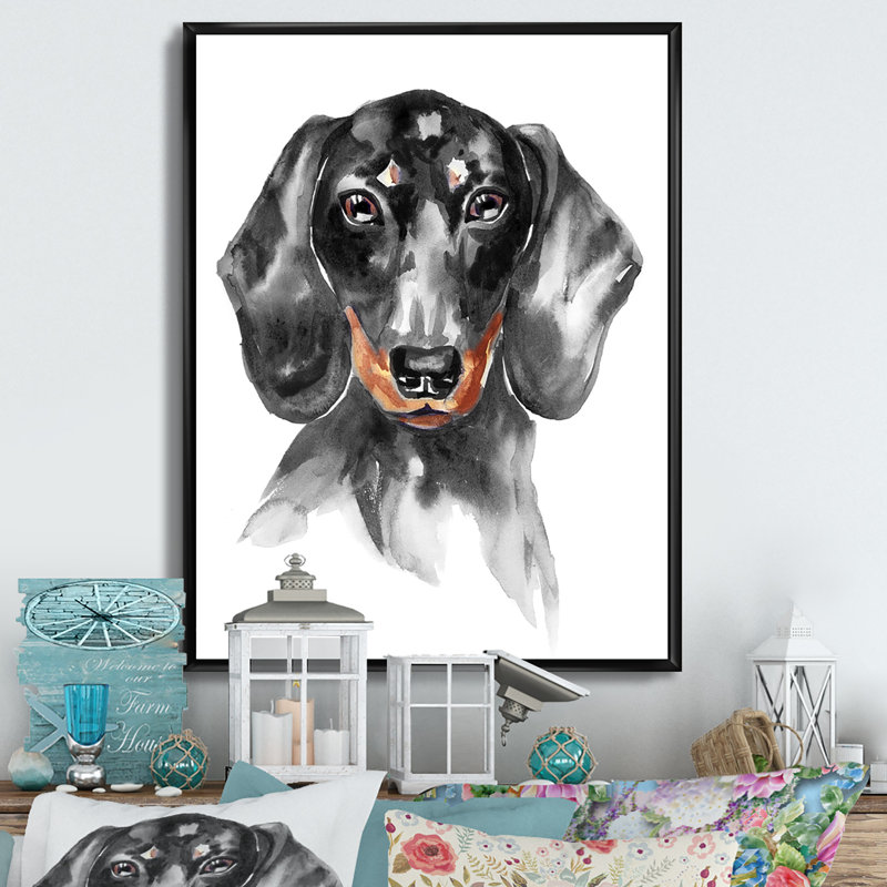 Sweepy The Dachshund I - on, H 20 po x l 12 po x P 1 po, Toile avec cadre flottant noir