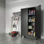 Armoire de rangement en acier noir de 155 cm (61 po) avec étagères réglables et portes doubles cintrées pour garage, buanderie ou salle à manger-1897627669
