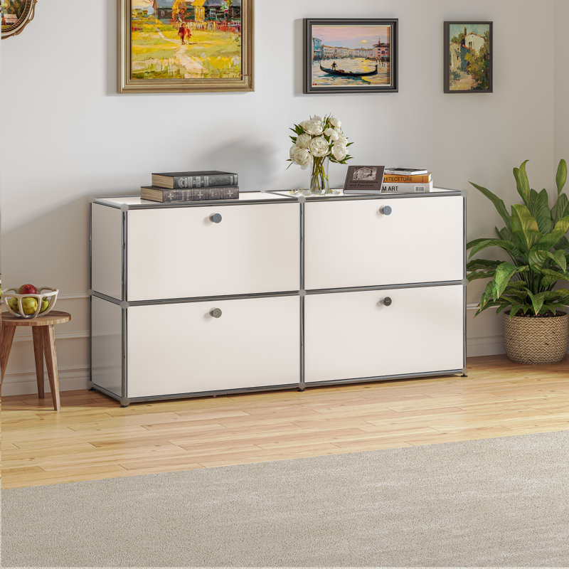 Modular Metal Drawer Sideboard File Cabinet Dining Cabinet Shelf Bookcase 2-Tier Storage, White