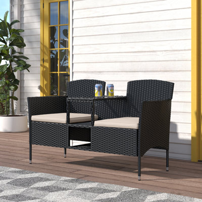 Etna 50.8" Wide Outdoor Wicker Loveseat with Cushions by Zipcode Design
