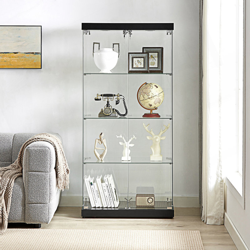 Armoire d'entrée, armoire vitrée à 4 niveaux, armoire en verre à double porte, armoire de rangement au sol