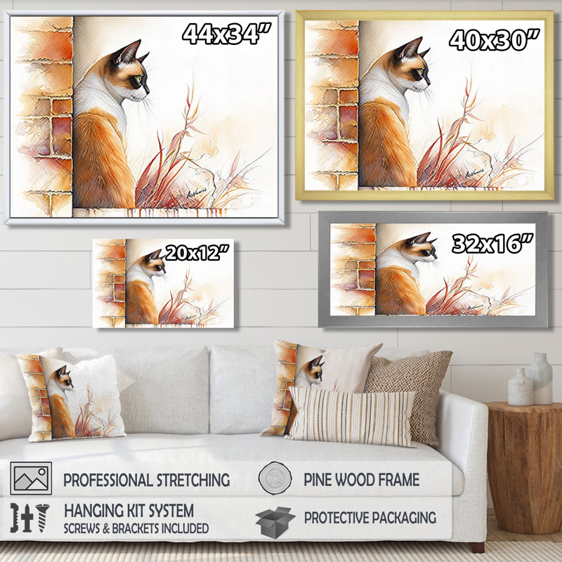 «The Curious Siamese Cat I», reproduction d'art sur chat, H 24 po x l 32 po, Toile tendue, Ne s’applique pas