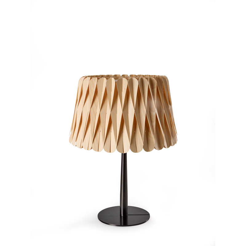 Lola Table Lamp, Natural Beech, Matte Black, 20.9" H x 15.4" W x 15.4" D
