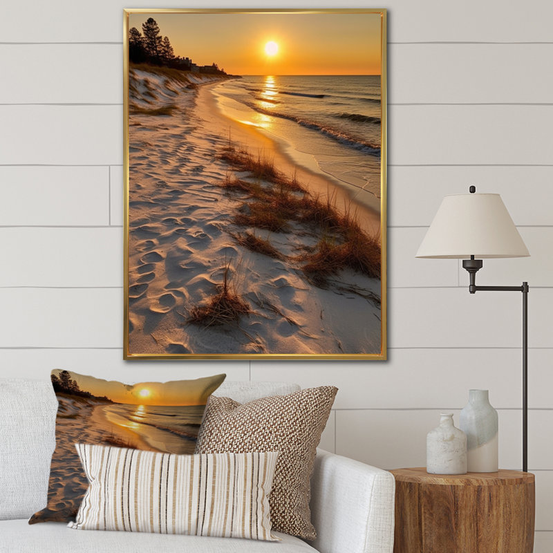 Alabama Golden Hour At Gulf Shores, impression sur toile, H 44 po x l 34 po x P 1,5 po, Cadre flottant doré