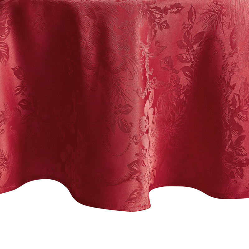 Tilghman Poinsettia Floral Woven Tablecloth, Red, 84" x 60" Oval