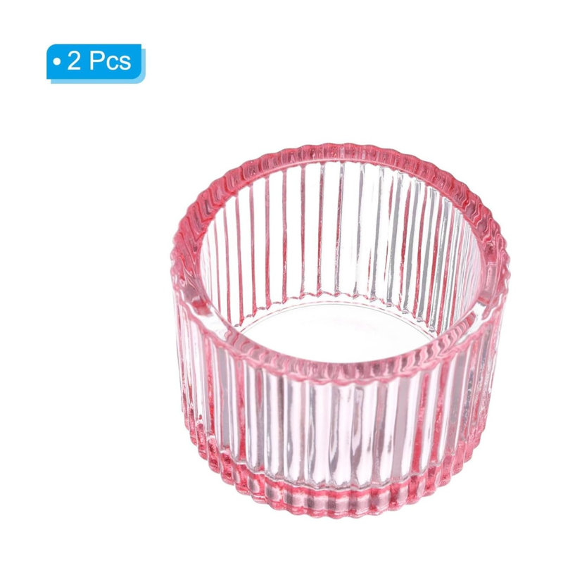 2 bougeoirs en verre rose 2 pièces