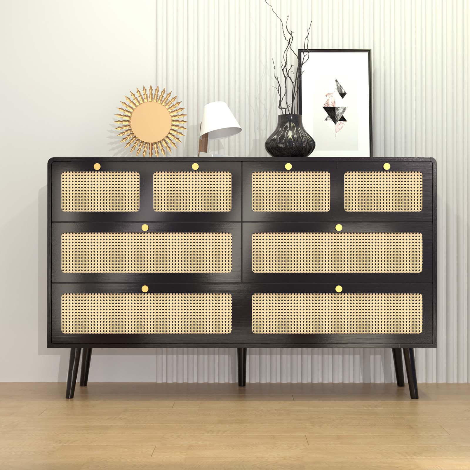 Winston Porter 6 Drawer Dresser, Modern Rattan Dresser Chest With Wide ...