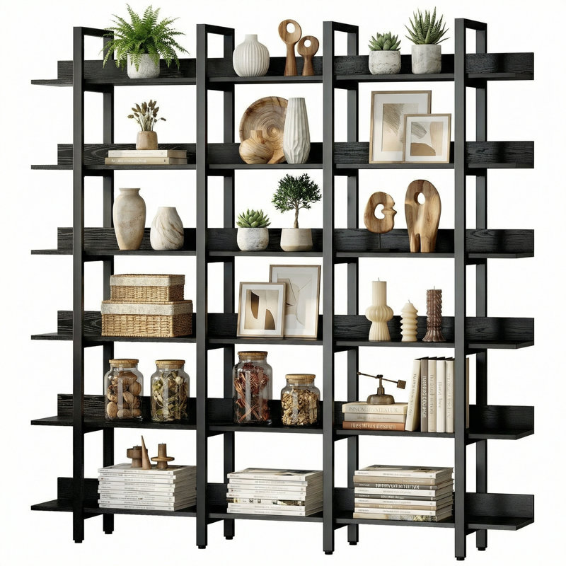 72.8"H x 70.9"W Bookshelf With Large Open Display Shelves, 6 Tiers Bookcase With Metal Frame, Tall Bookcase For Living Room, Home Office