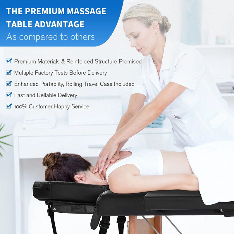 Table de massage, lit de massage portatif, lit de cils avec étui de transport, réglable en hauteur