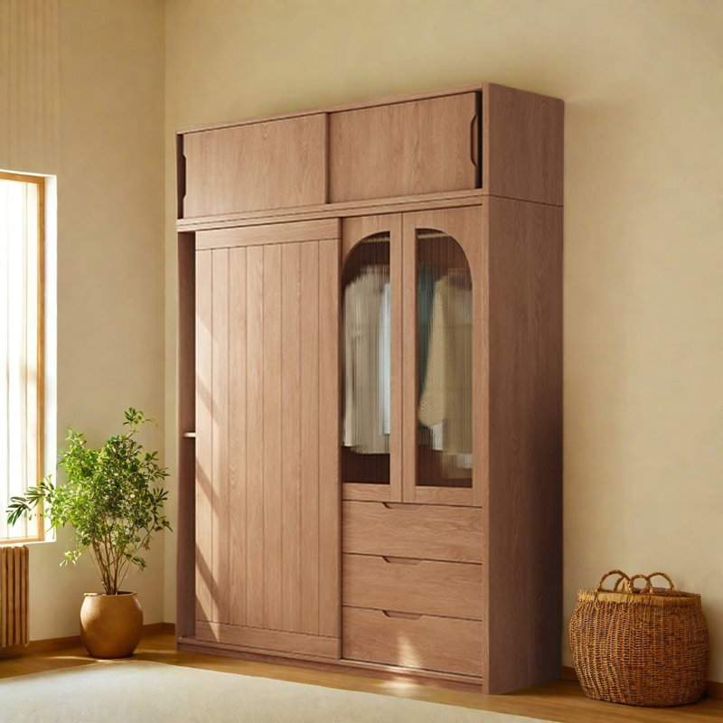Retro Simple Push Pull Wardrobe, 98.43" H x 62.99" W x 23.62" D