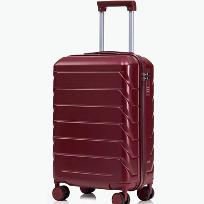 Bagage à carreaux rigide de 20 pouces en ABS à carreaux roulés - Surface résistante aux égratignures, quatre roues multidirectionnelles, avec serrure à combinaison. (Rouge vin)