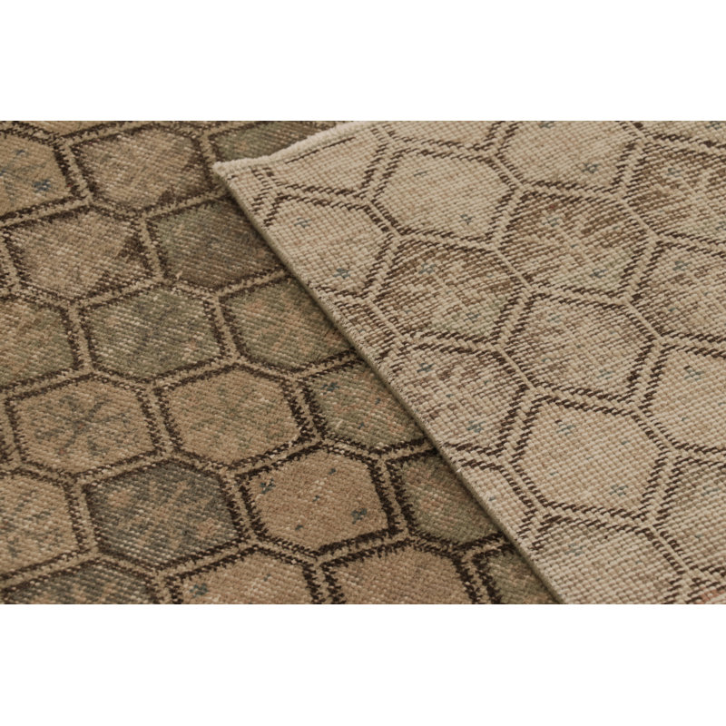 Vintage Distressed Runner Rug, Beige-Brown Geometric Pattern - Rug & Kilim