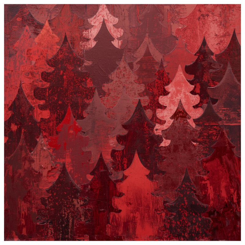 Tapisserie murale rouge à motif d'arbres de Noël - Décoration murale arbres de Noël, H 68 po x l 80 po avec 4 œillets