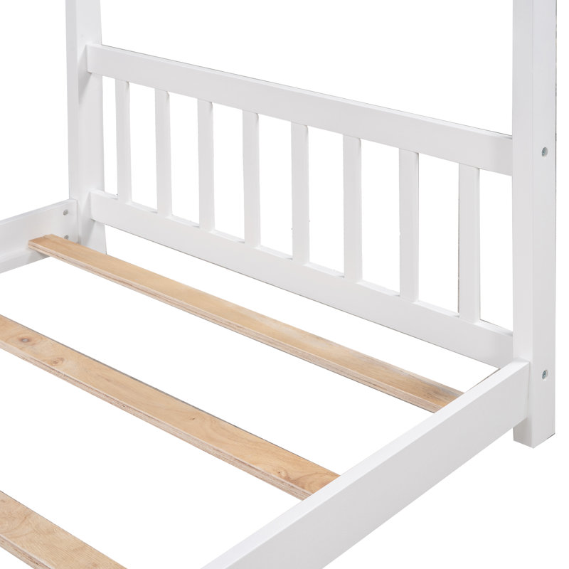 Lit plateforme simple avec tête de lit et pied de lit, conception de toit, blanc, Blanc