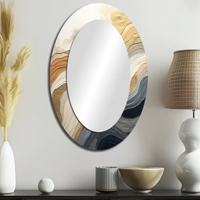 Blanc et bleu Coastal Waves Fusion - Grand miroir mural ovale sur métal