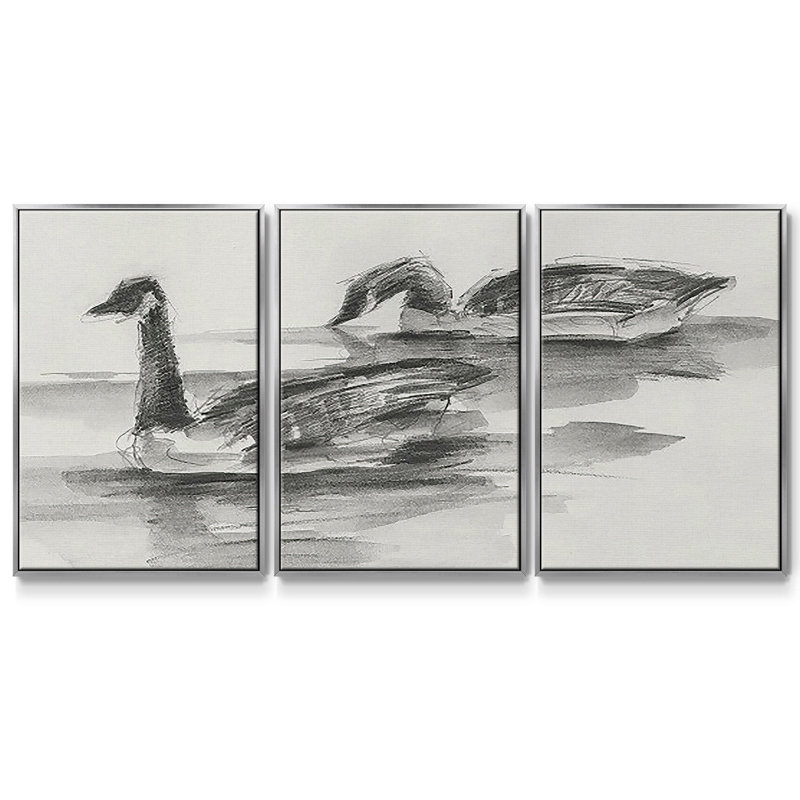 Étude d'oies II 3 pièces, H 24 po x l 48 po x P 2 po, Argent