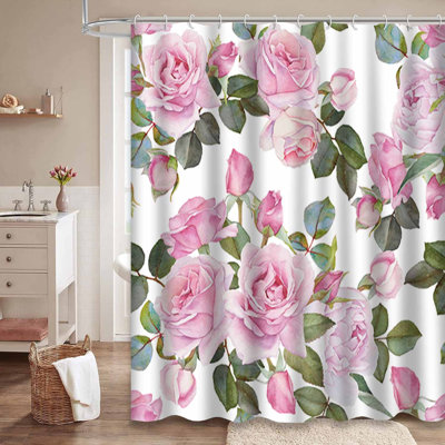Rideau de douche à motif floral avec 12 crochets