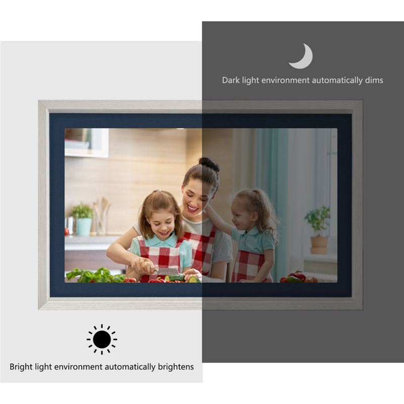 White Wood 21.5" Smart Digital Picture Frame with Alexa