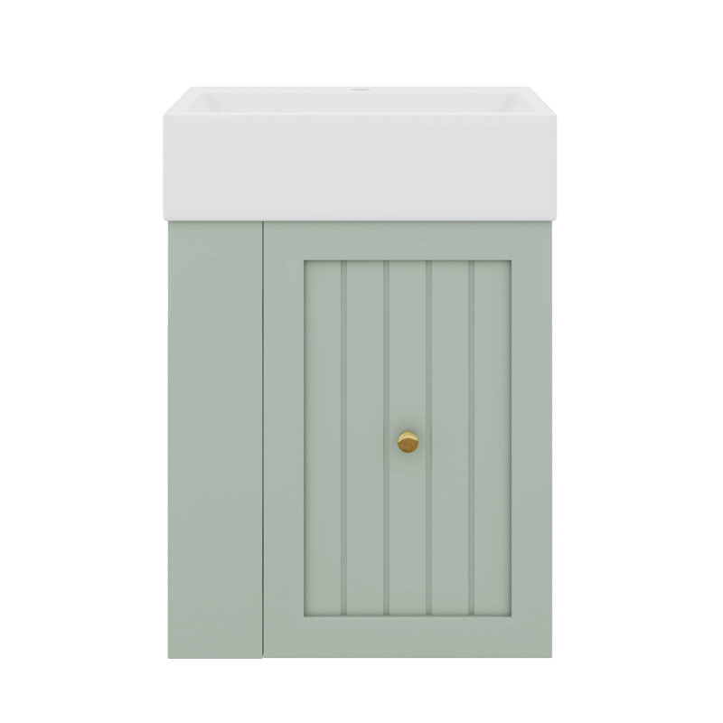 Lavabo de meuble-lavabo moderne en céramique 20 po, armoire en panneau de fibres à densité moyenne avec tiroir et poignée latérale dorée pour petits espaces