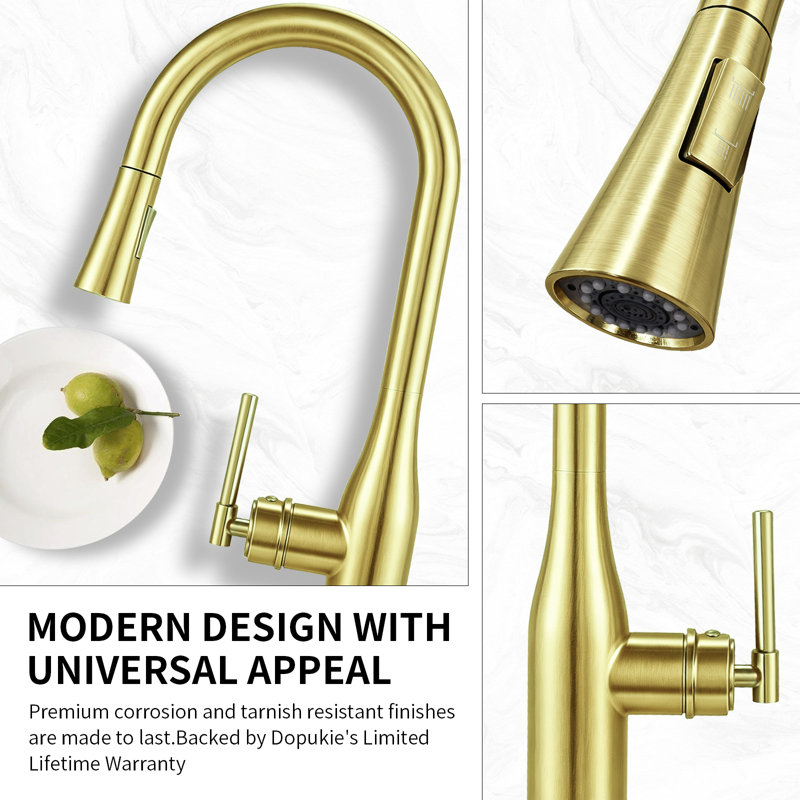 Pull Down Sprayer Kitchen Sink Faucet, Single Handle Kitchen Faucet Brush Gold, Brushed Gold