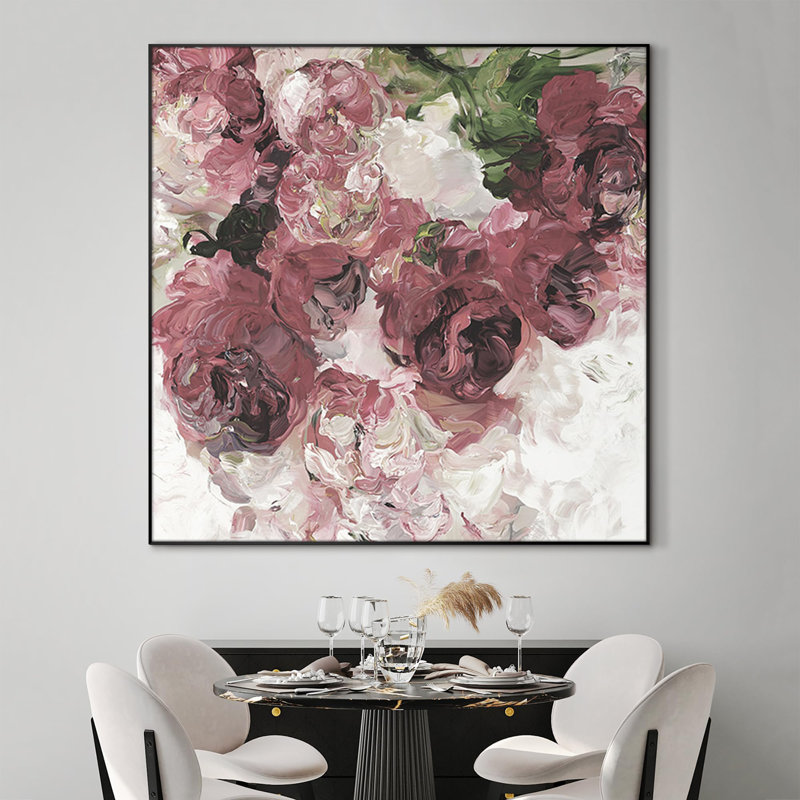 Douces roses et roses blanches, illustrations florales romantiques très grandes, impression encadrée (assemblage requis)