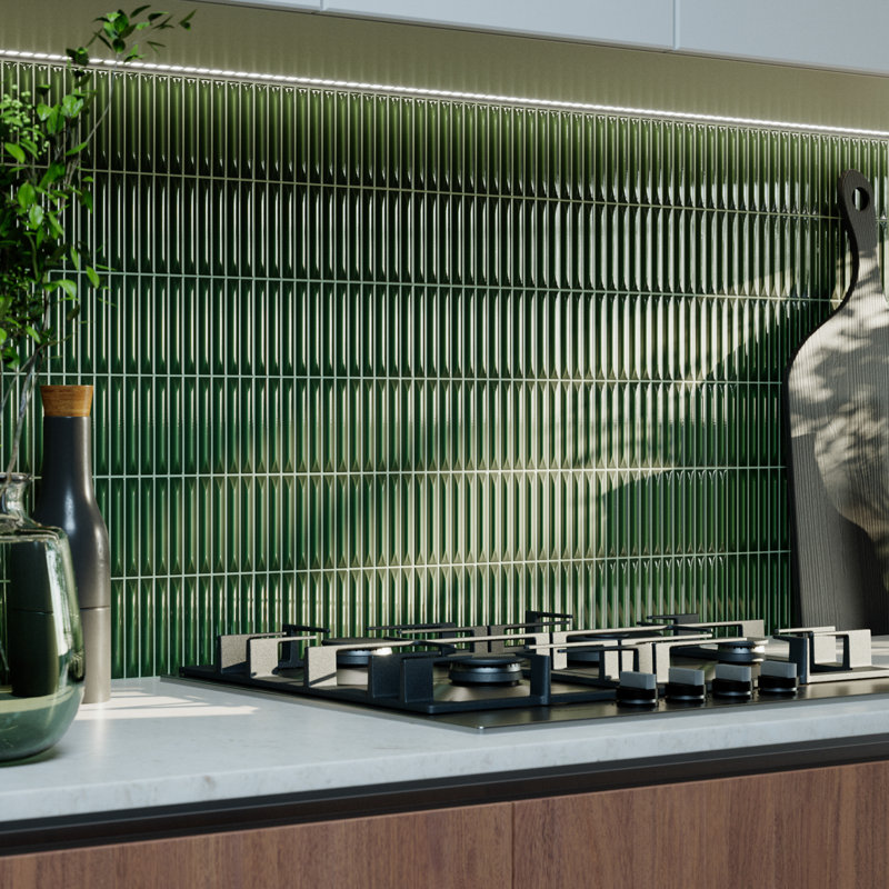 Stria 7.87 In. X 7.87 In. Glossy Ceramic Stacked Wall Tile, Victorian Green