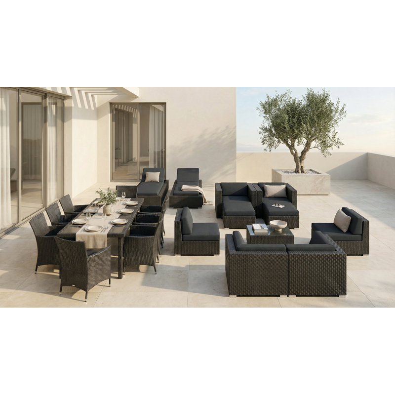 Ensemble de conversation en osier Pavior, Noir, Toile Sunbrella® de couleur anthracite