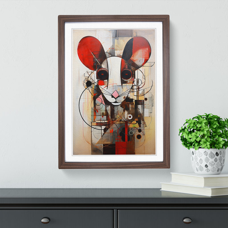 Mouse Abstract - Single Picture Frame Print on Wood, 64cm H x 46cm W x 2cm D, Walnut Framed