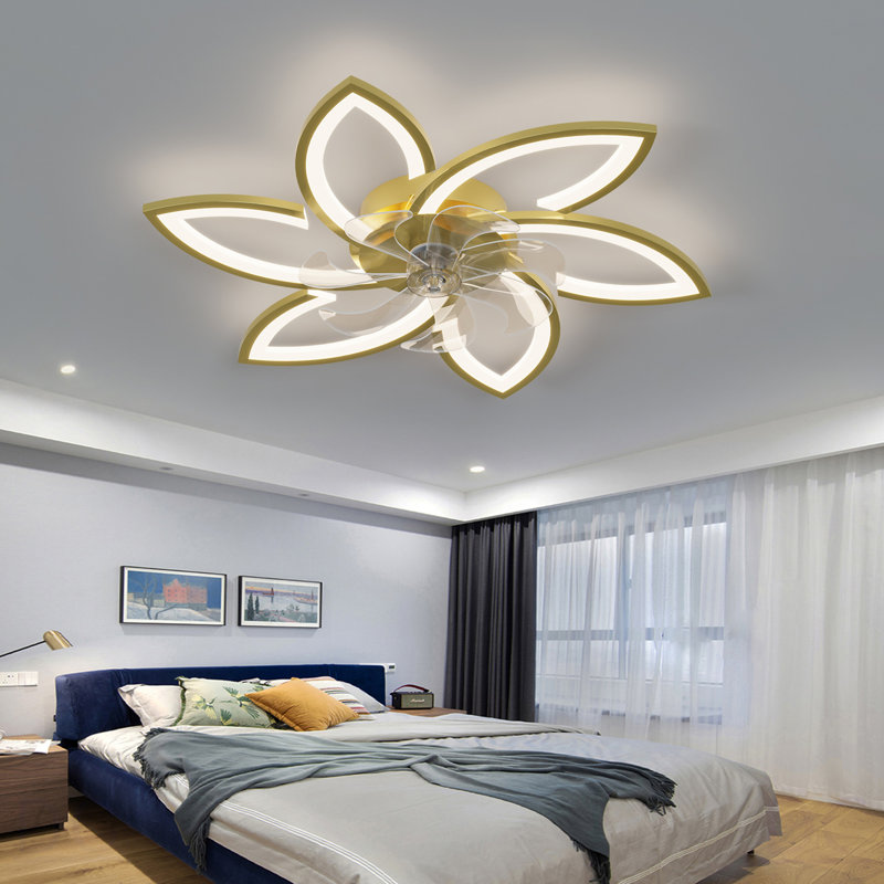 Ventilateur de plafond moderne avec télécommande, 3 lumières 6 vitesses, lampe de ventilateur de couleur dorée pour la cuisine