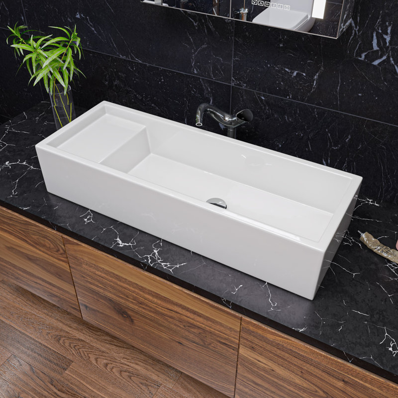Alfi Brand 14.6'' Fireclay Rectangular Bathroom Sink, White
